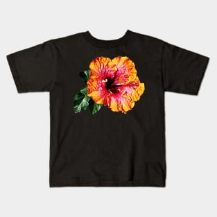 Hibiscus - Orange and Red Hibiscus Kids T-Shirt